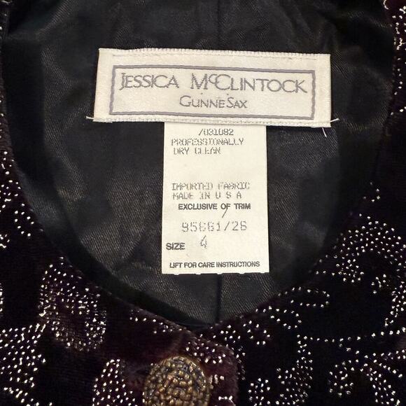 Vintage 80s Gunne Sax Jacket Size XS Jessica McClintock Velvet Peplum Edwardian - Picture 12 of 15